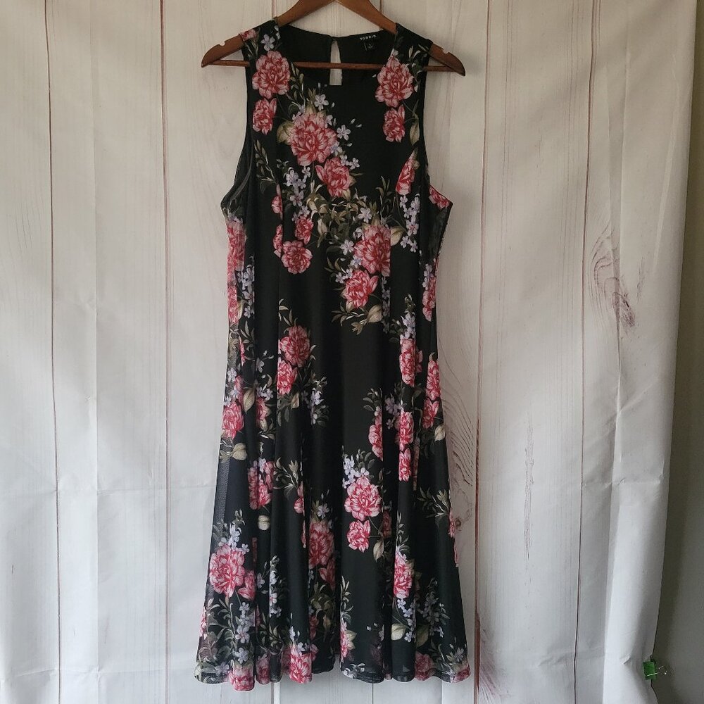 Torrid Black Floral Midi Dress, Women’s Plus Sz 1, Sleeveless, Business Casual,